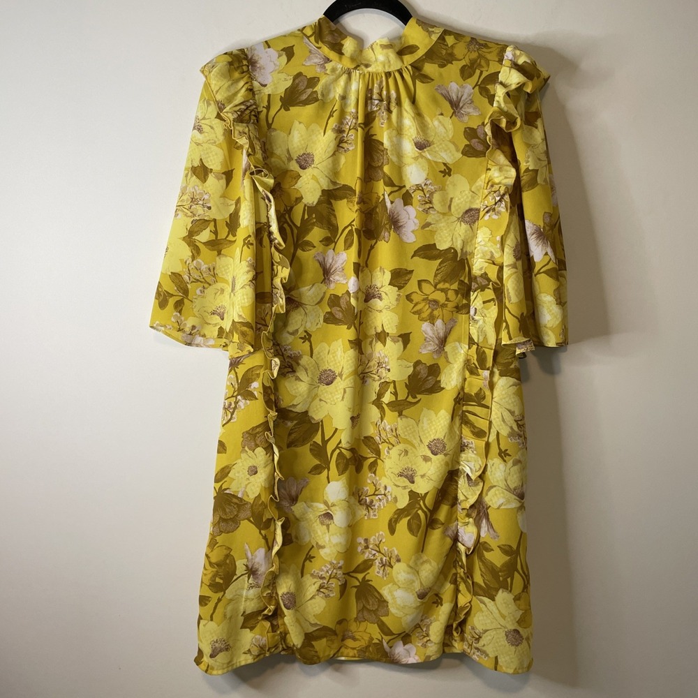 Happy Nature Dress M Yellow Floral Ruffle Open Back Tie Boho Romantic